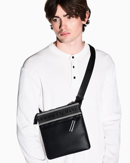 Flat crossbody messenger bag in coated fabric