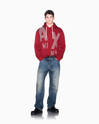 Cotton fleece hoodie with drawstring and front lettering