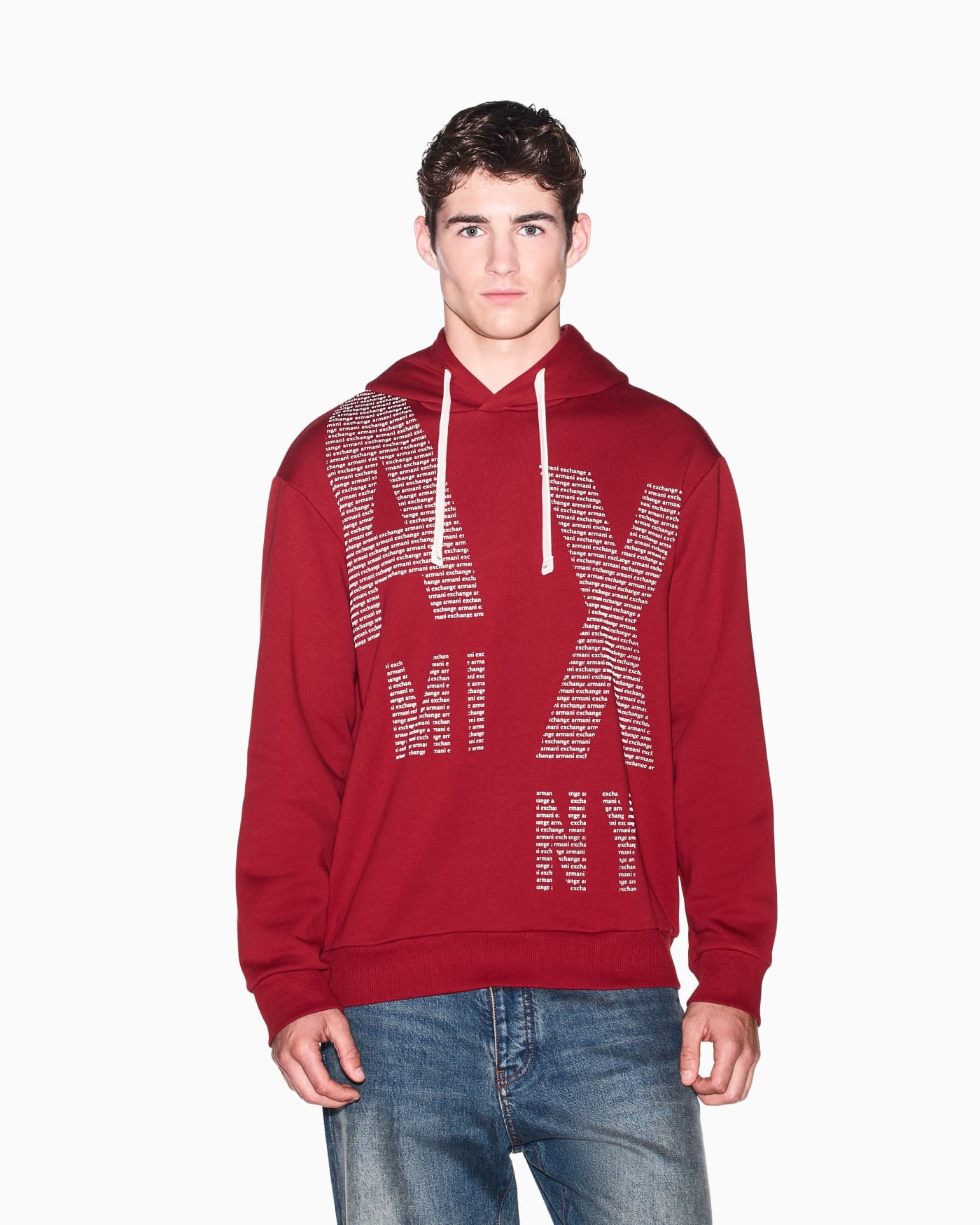 Cotton fleece hoodie with drawstring and front lettering