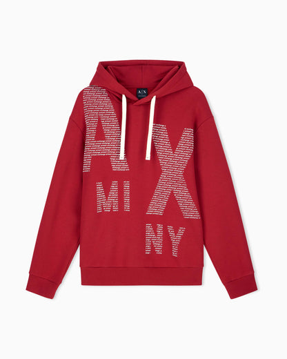 Cotton fleece hoodie with drawstring and front lettering