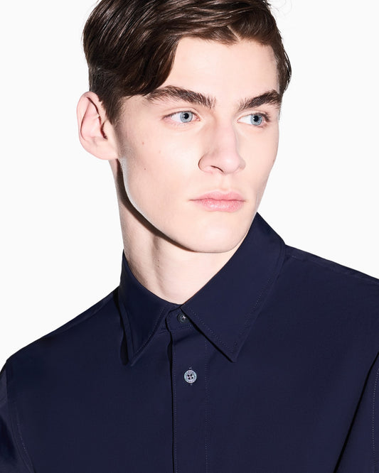 Slim Fit Shirt Solid Color Short Sleeves