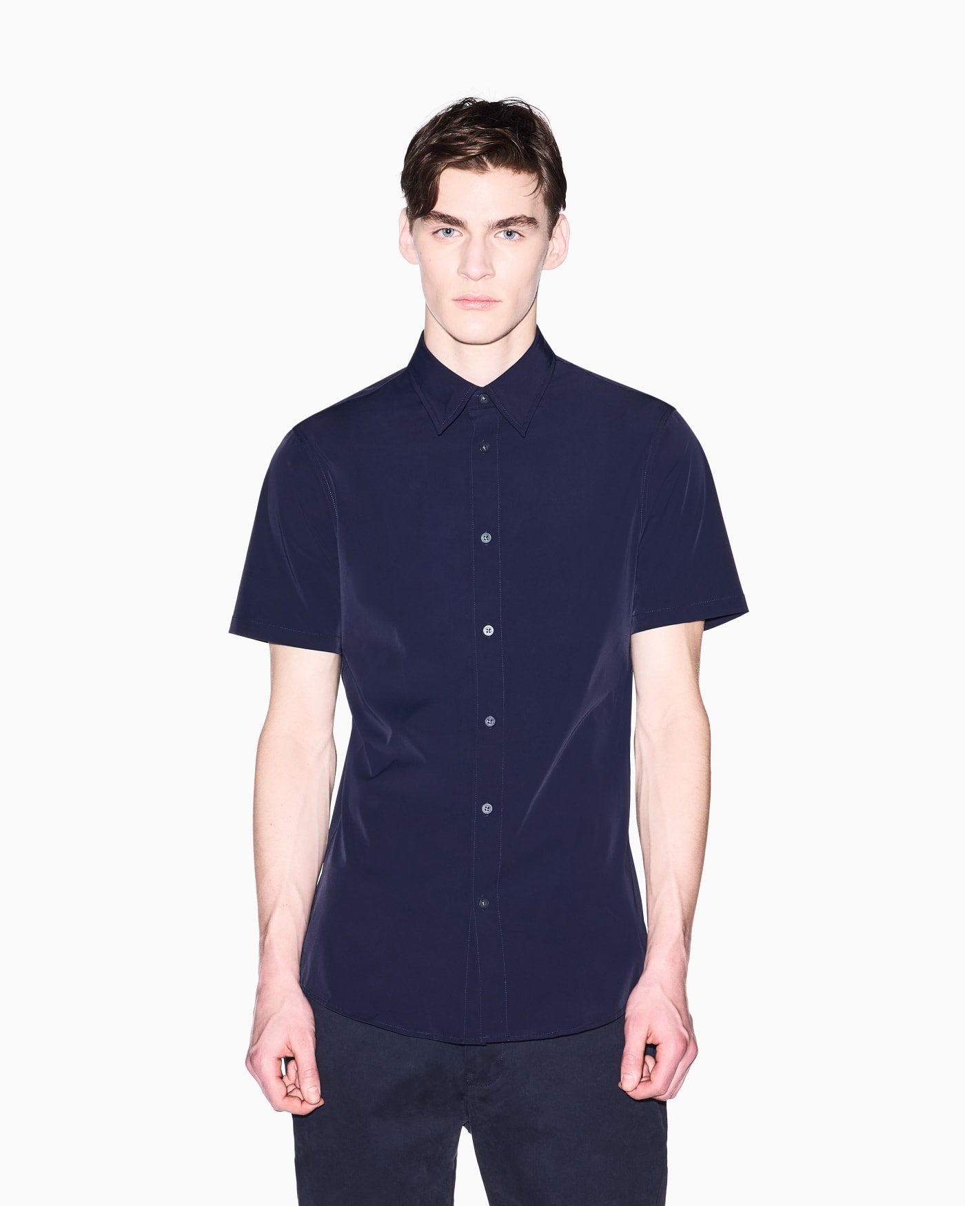 Slim Fit Shirt Solid Color Short Sleeves
