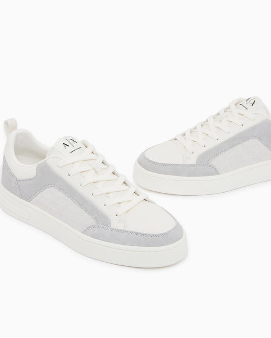 Sneakers in suede with all-over logo and rubber sole
