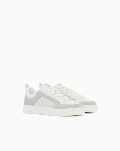 Sneakers in suede with all-over logo and rubber sole