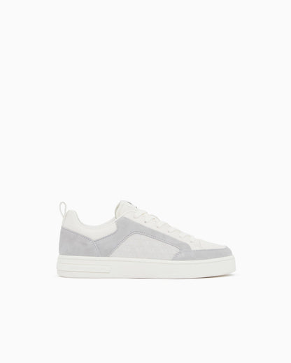 Sneakers in suede with all-over logo and rubber sole