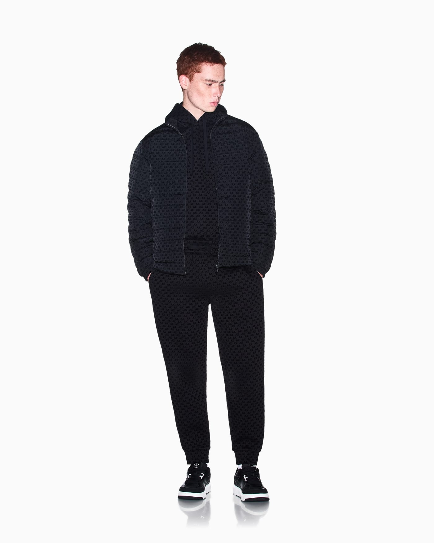 down jacket in all-over flocked nylon