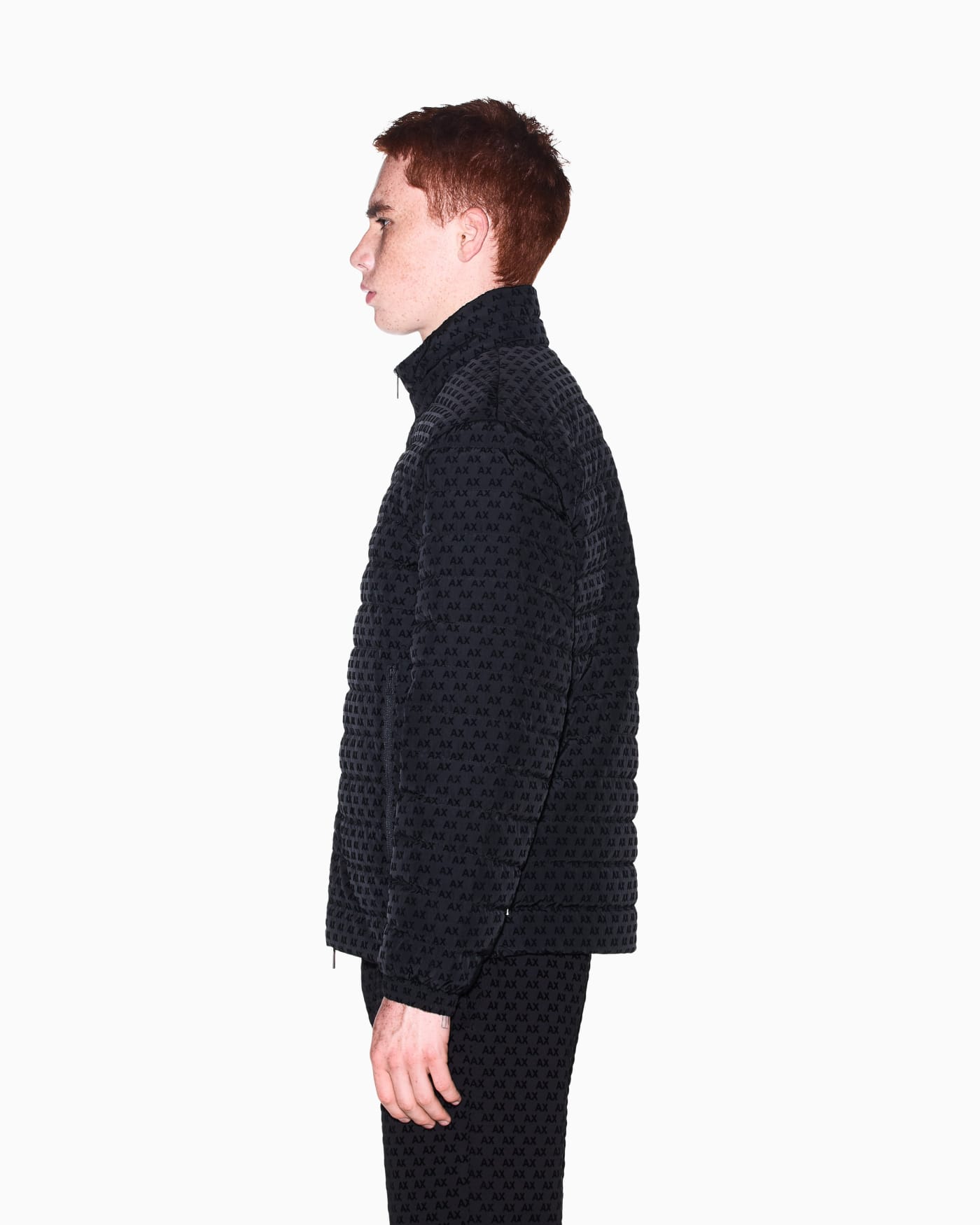 down jacket in all-over flocked nylon
