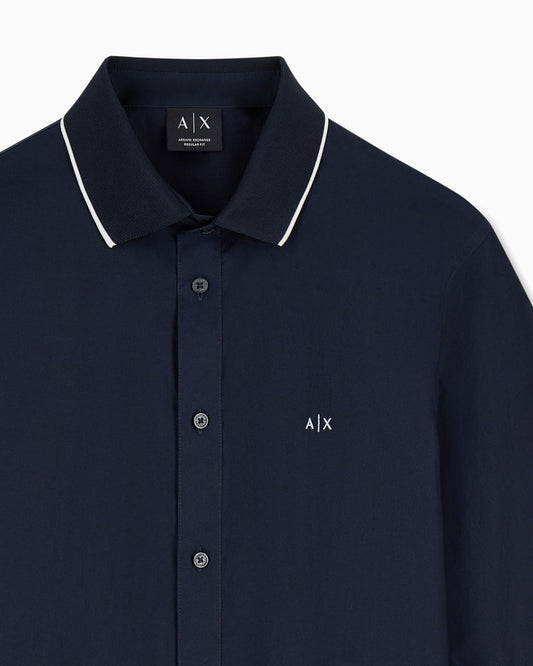 regular fit shirt in cotton poplin with rib details