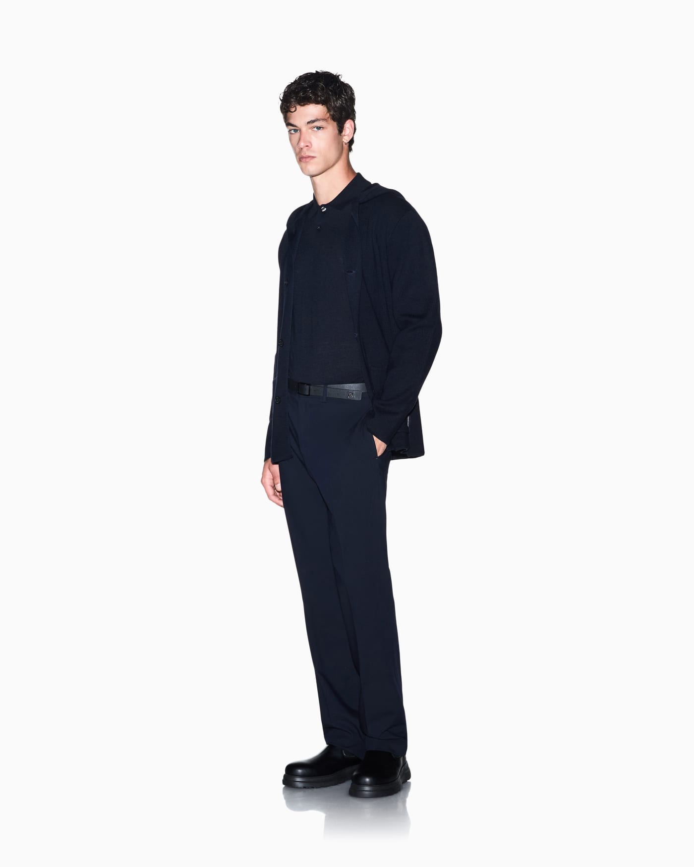 regular fit knit polo in lyocell wool mix
