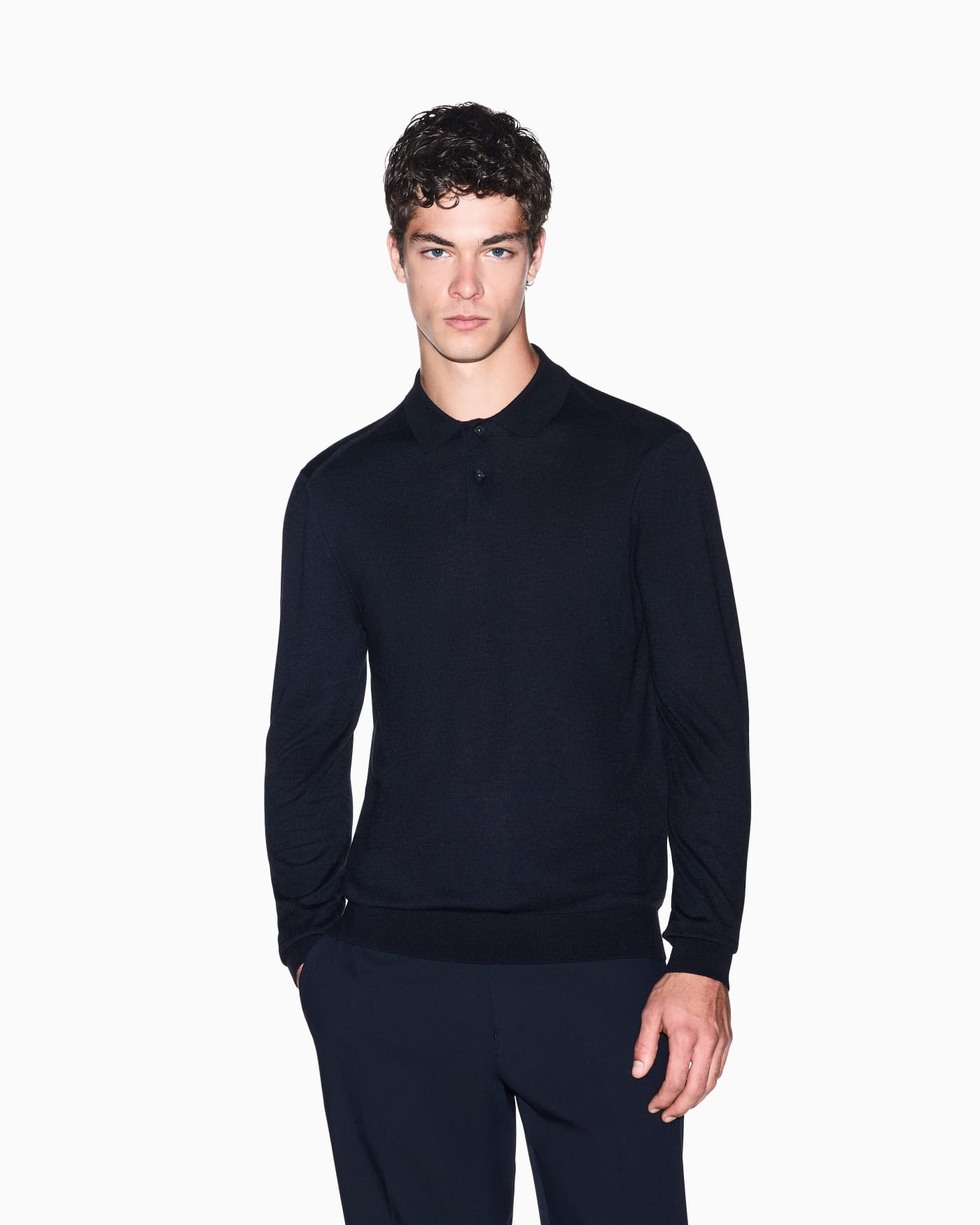 regular fit knit polo in lyocell wool mix