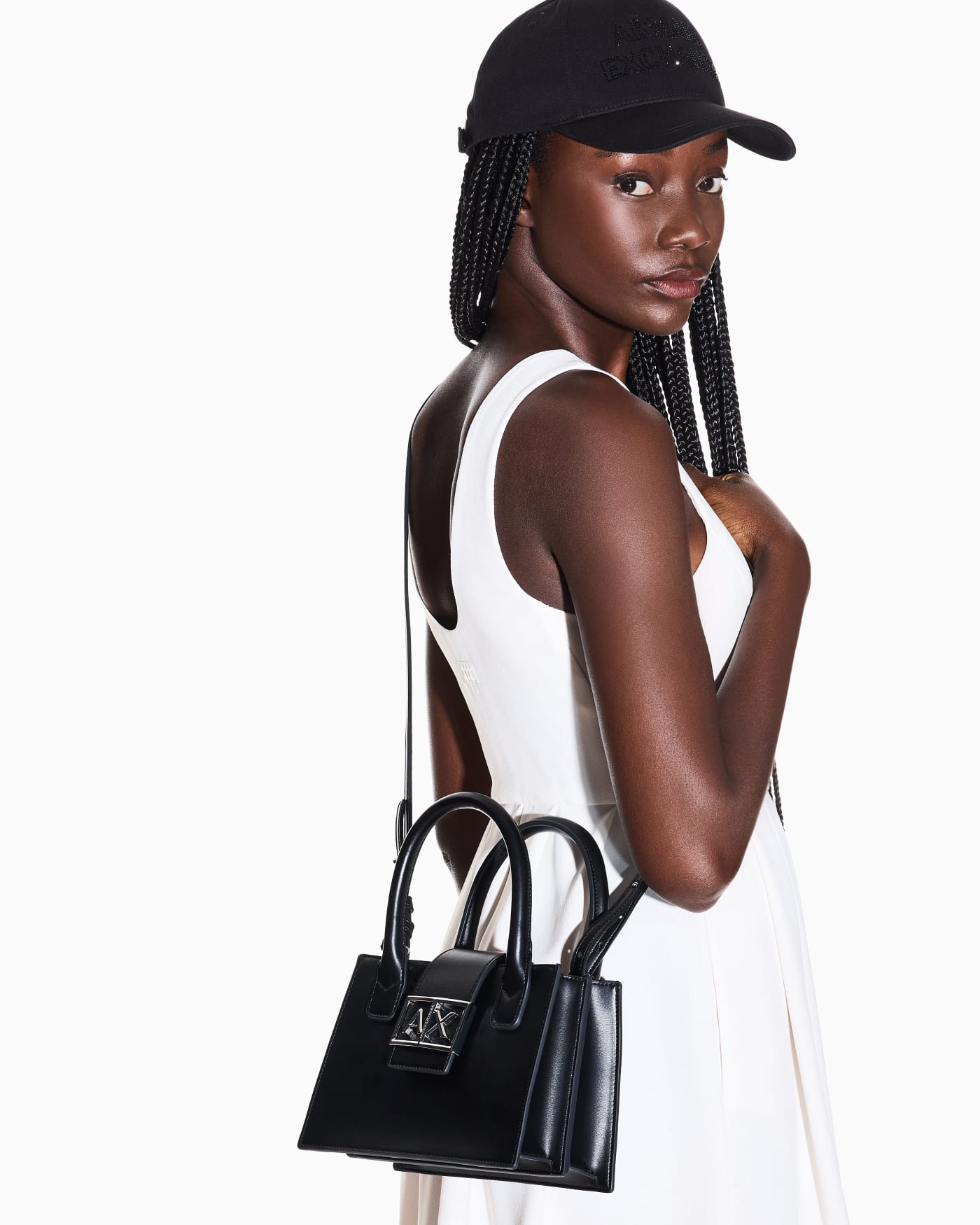 Mesh top structured handbag for woman