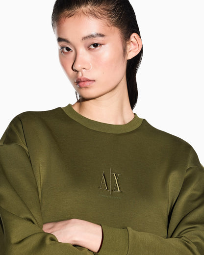 Crew-neck stretch cotton sweatshirt with a logo Icon