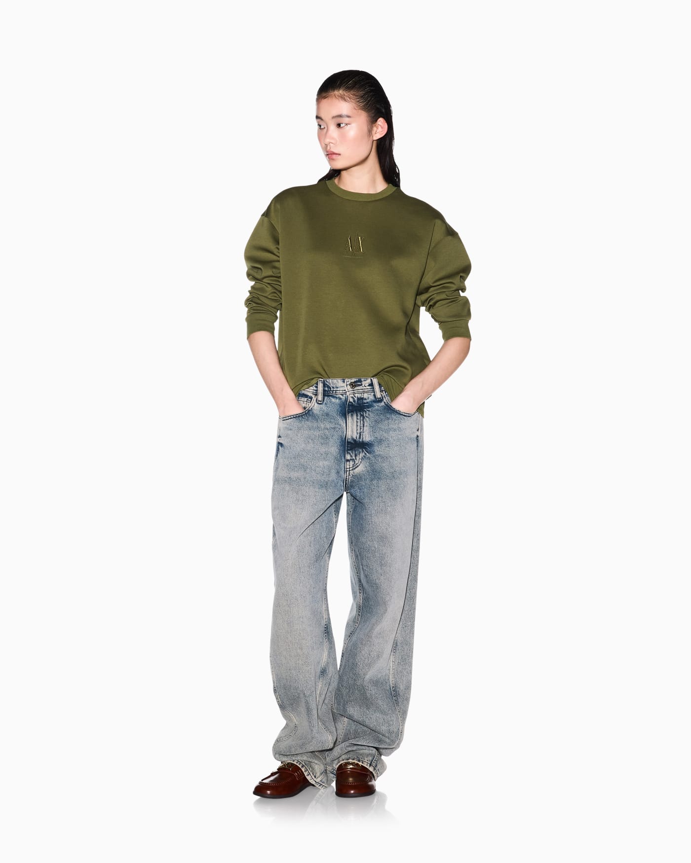 Crew-neck stretch cotton sweatshirt with a logo Icon