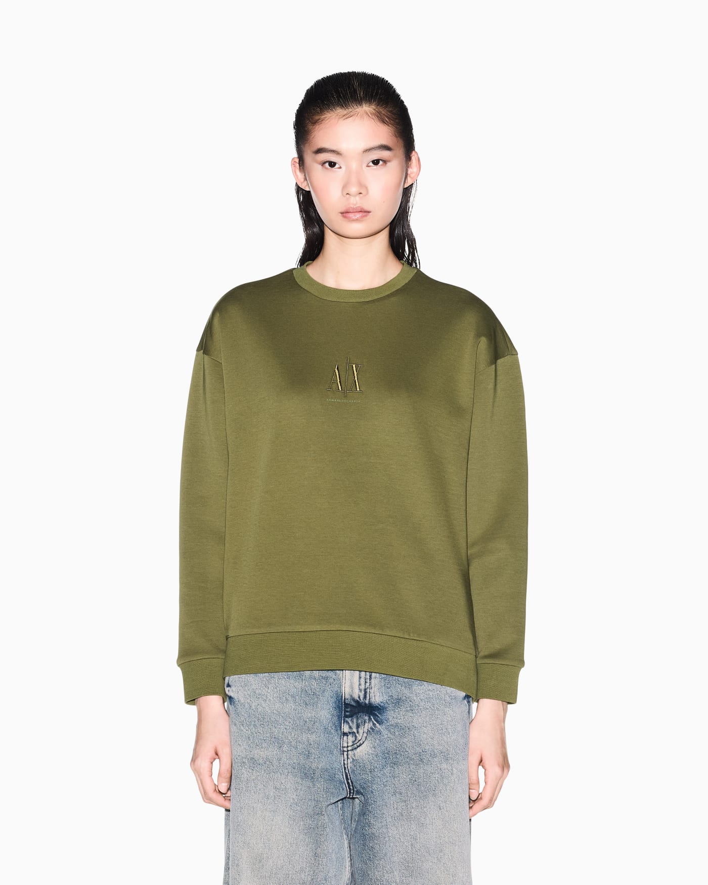 Crew-neck stretch cotton sweatshirt with a logo Icon