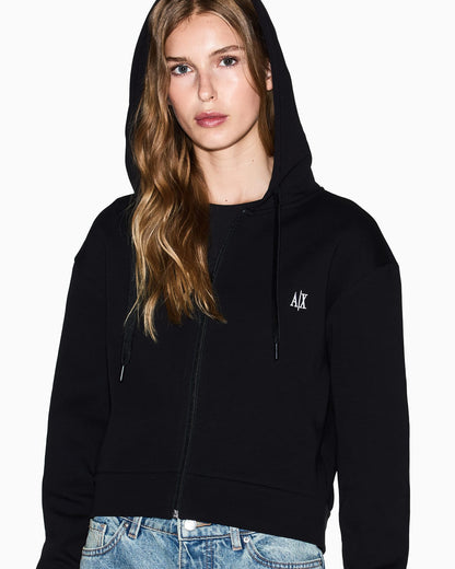 Full-zip hoodie Icon in stretch cotton with embroidered logo