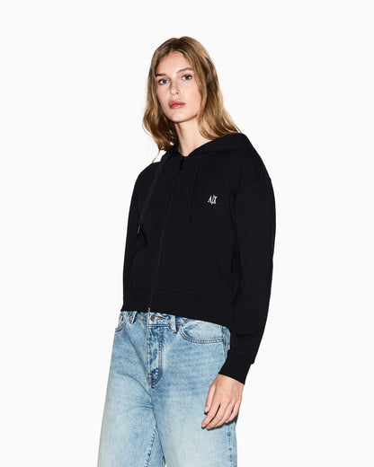 Full-zip hoodie Icon in stretch cotton with embroidered logo