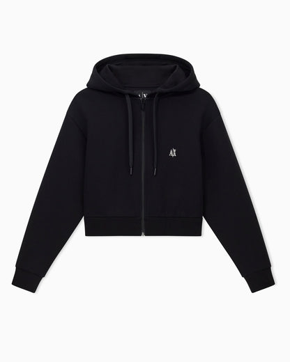 Full-zip hoodie Icon in stretch cotton with embroidered logo