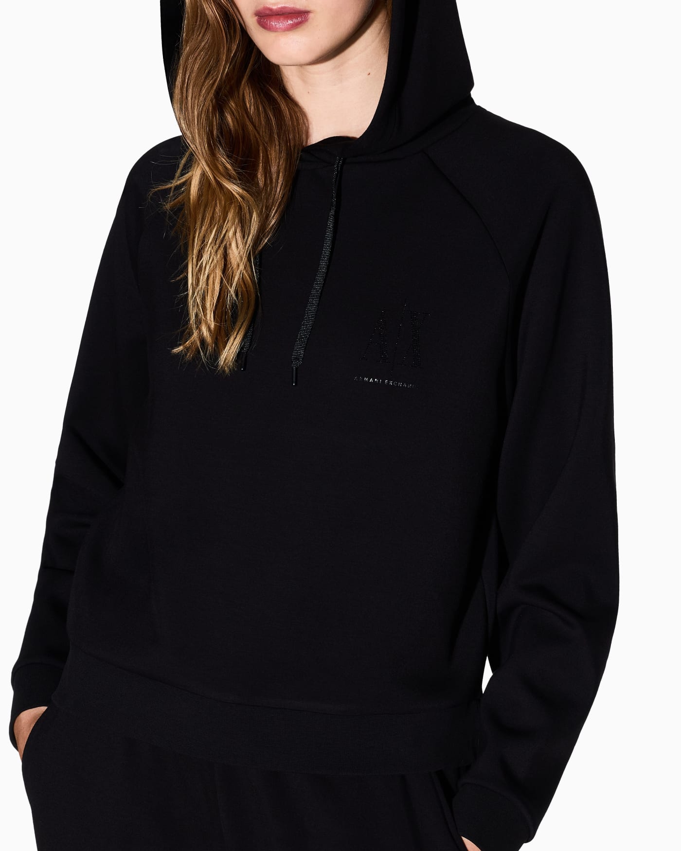 Hooded sweatshirt glitter studs woman