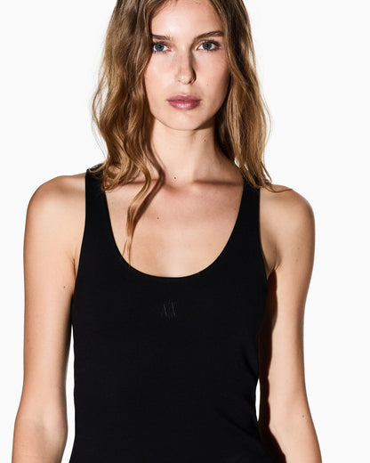 Fitted tank top in viscose ponte with scoop neckline Icon