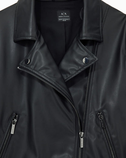 Coat faux leather diagonal zip woman