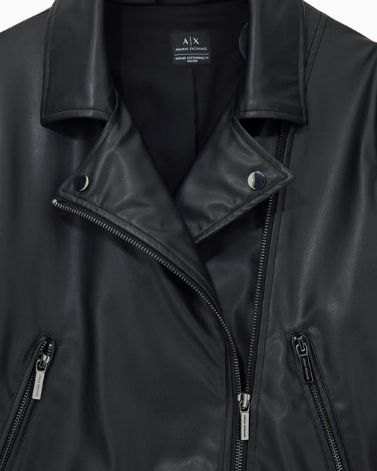Coat faux leather diagonal zip woman