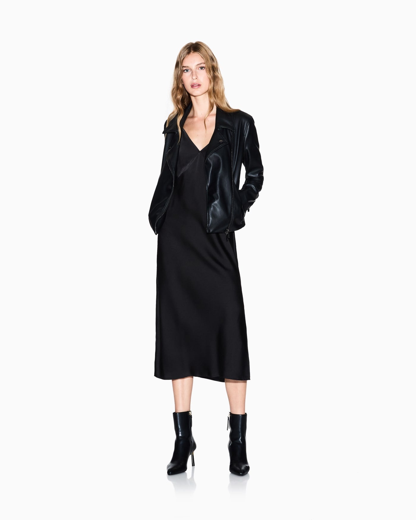 Coat faux leather diagonal zip woman