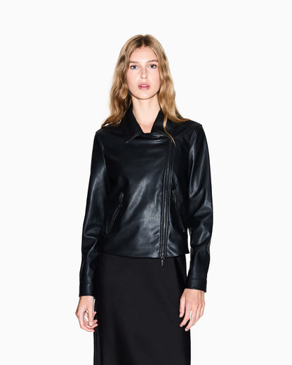 Coat faux leather diagonal zip woman