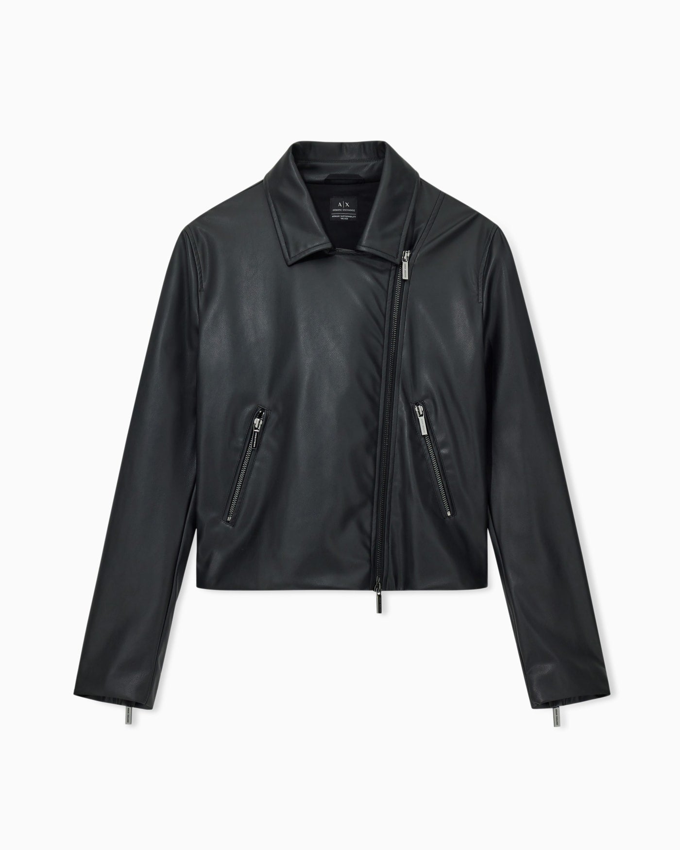 Coat faux leather diagonal zip woman