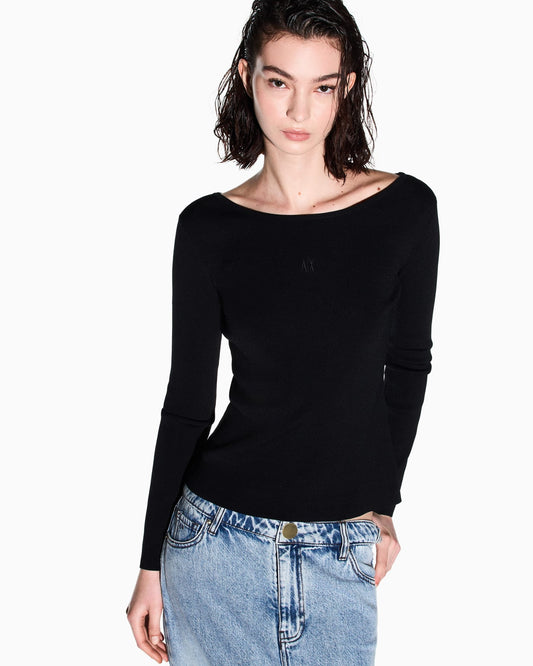 Long-sleeved boat neck sweater