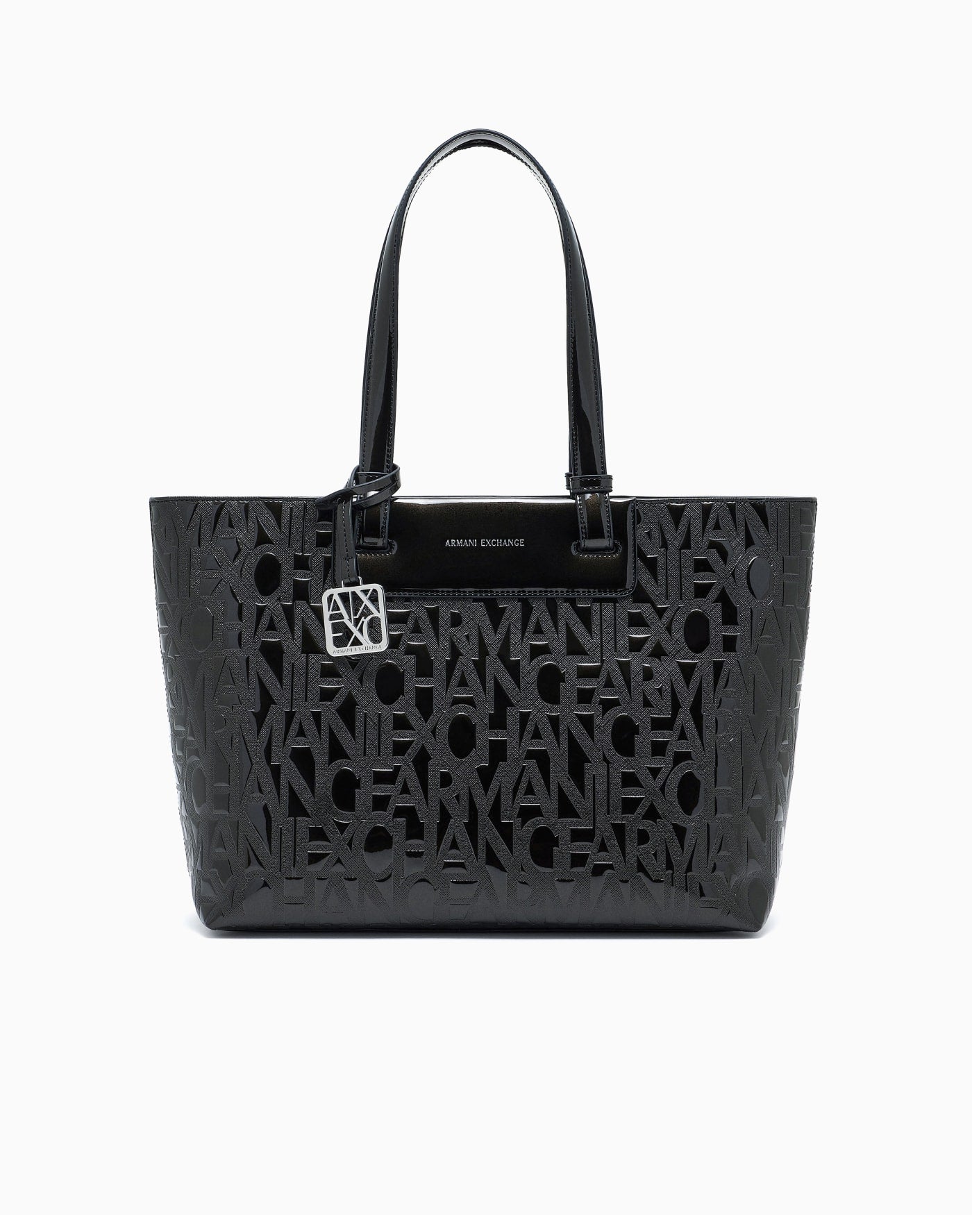 Tote bag with an embossed pattern and a metallic charm