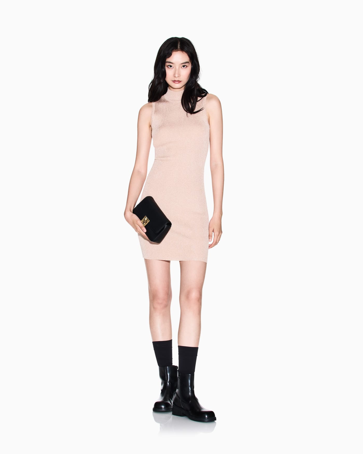 High-neck midi dress in lurex yarn