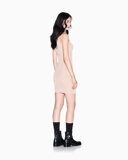 High-neck midi dress in lurex yarn