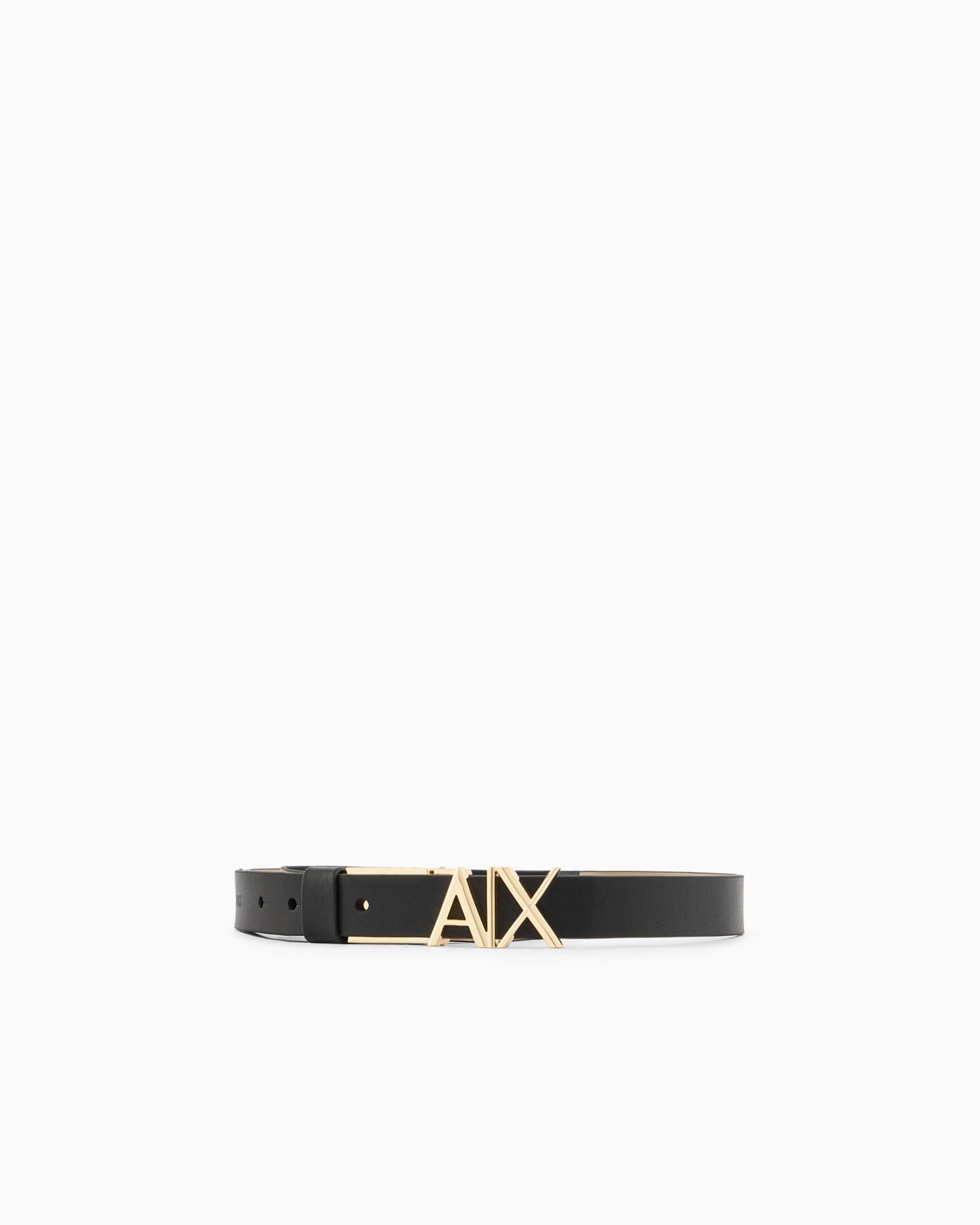 Minimalist leather belt with smooth finish and logo buckle