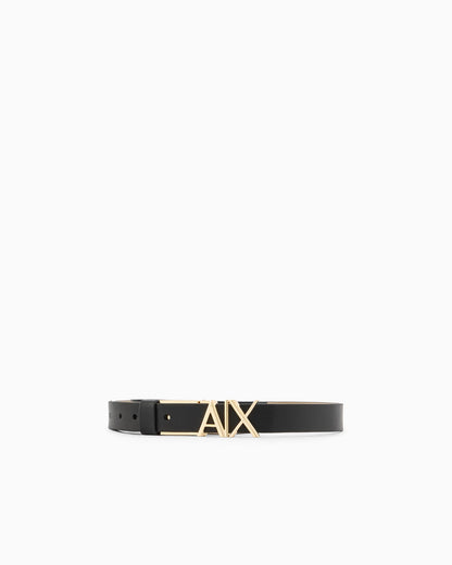 Minimalist leather belt with smooth finish and logo buckle