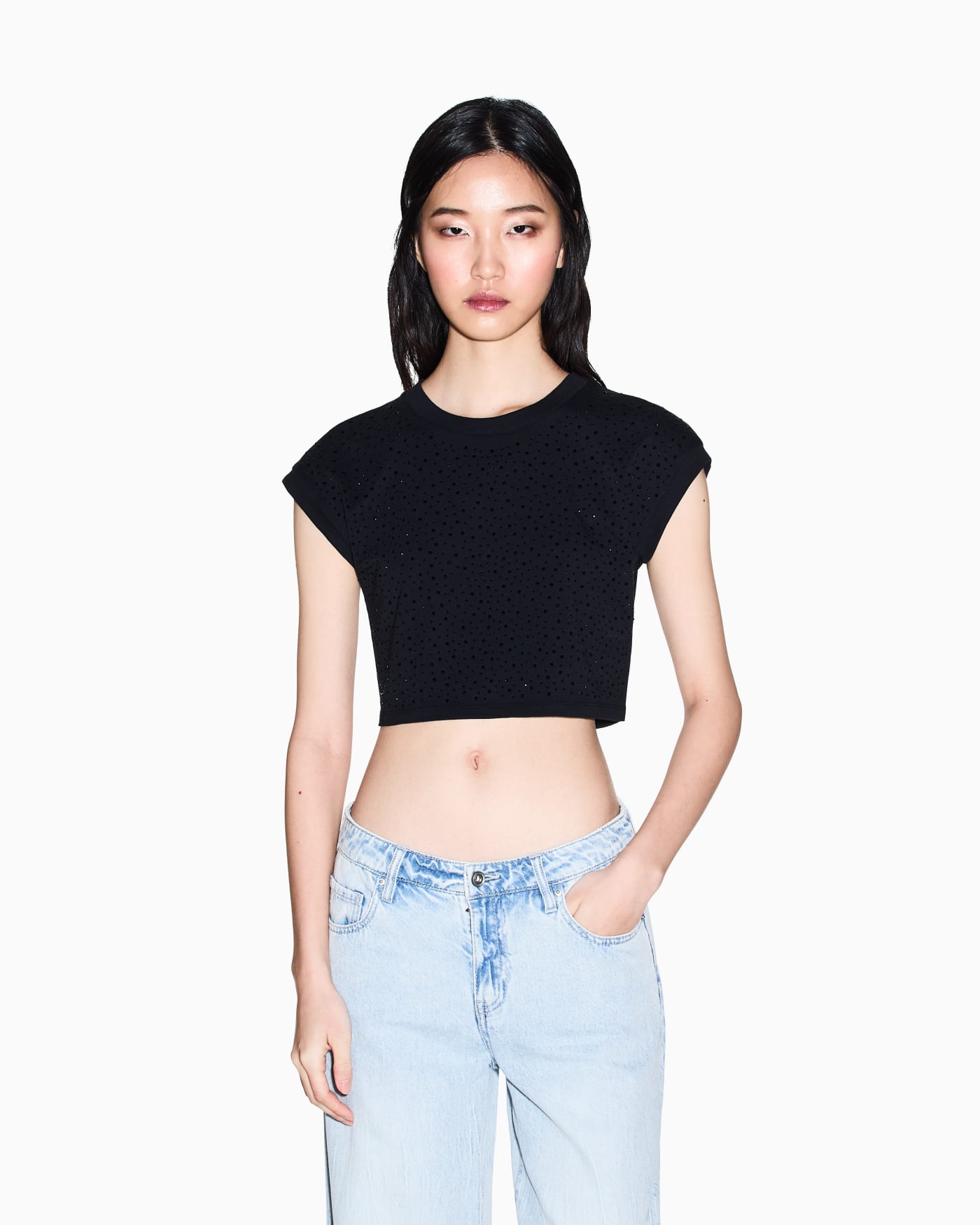 Cropped T-shirt in cotton jersey