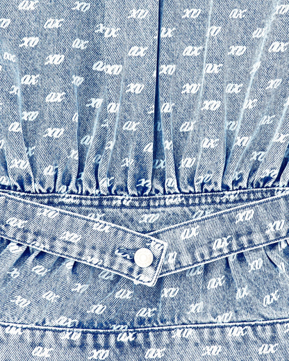 Regular fit blouson jacket in rigid denim with allover print