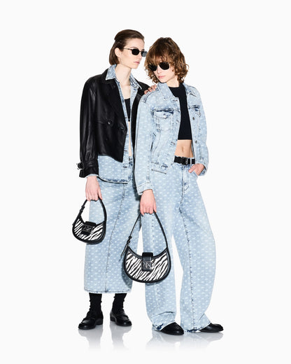 Regular fit blouson jacket in rigid denim with allover print