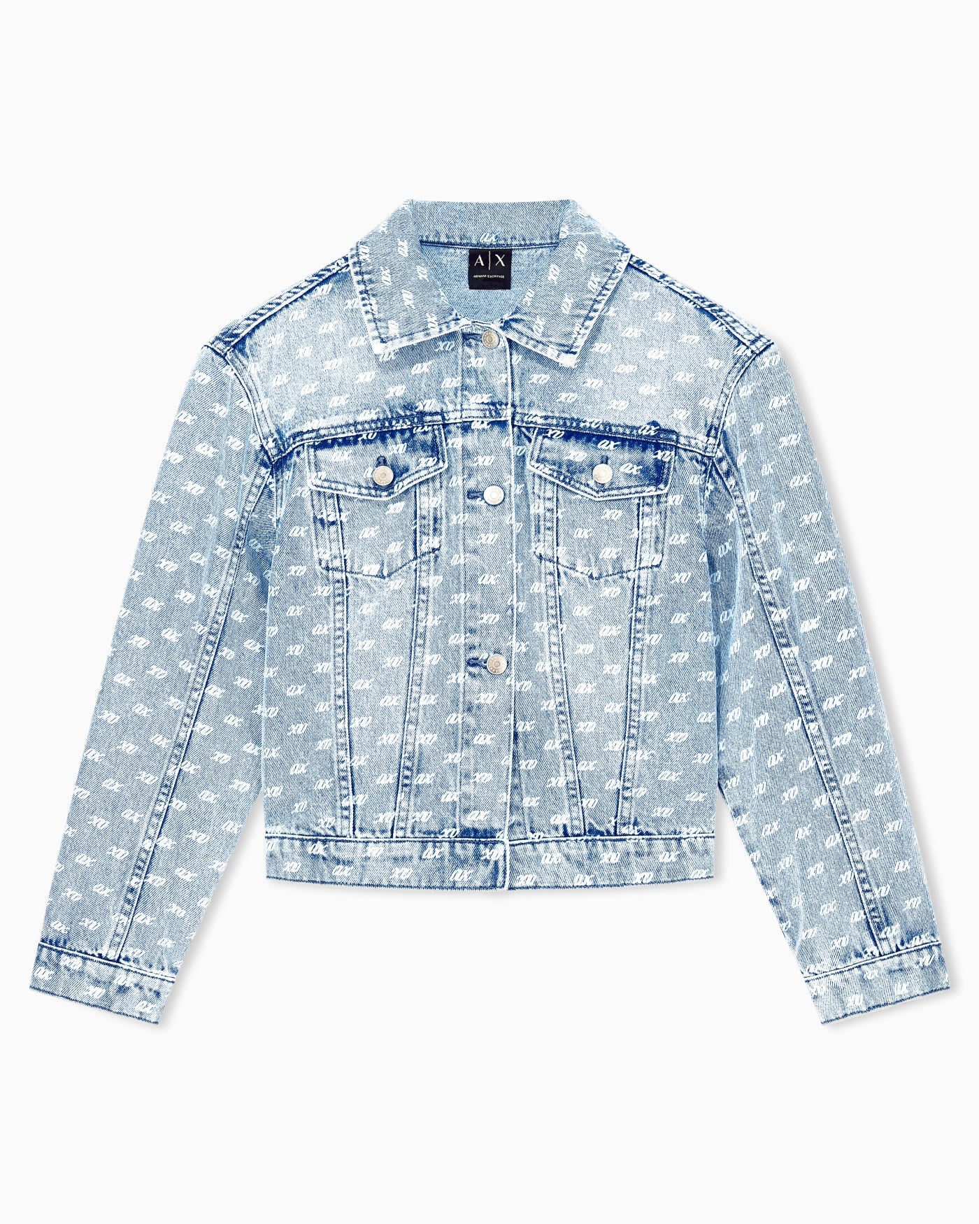 Regular fit blouson jacket in rigid denim with allover print