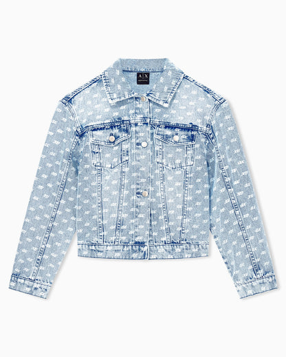 Regular fit blouson jacket in rigid denim with allover print