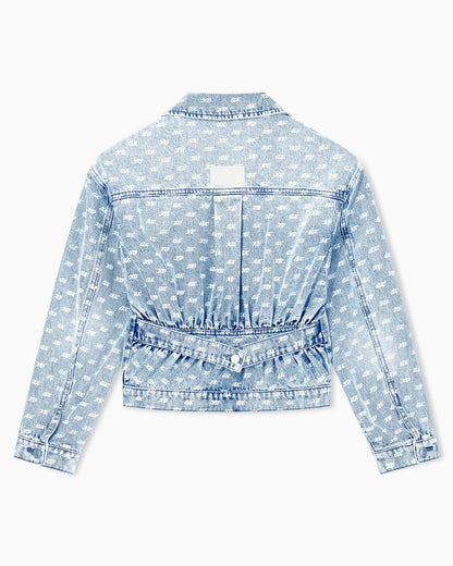 Regular fit blouson jacket in rigid denim with allover print