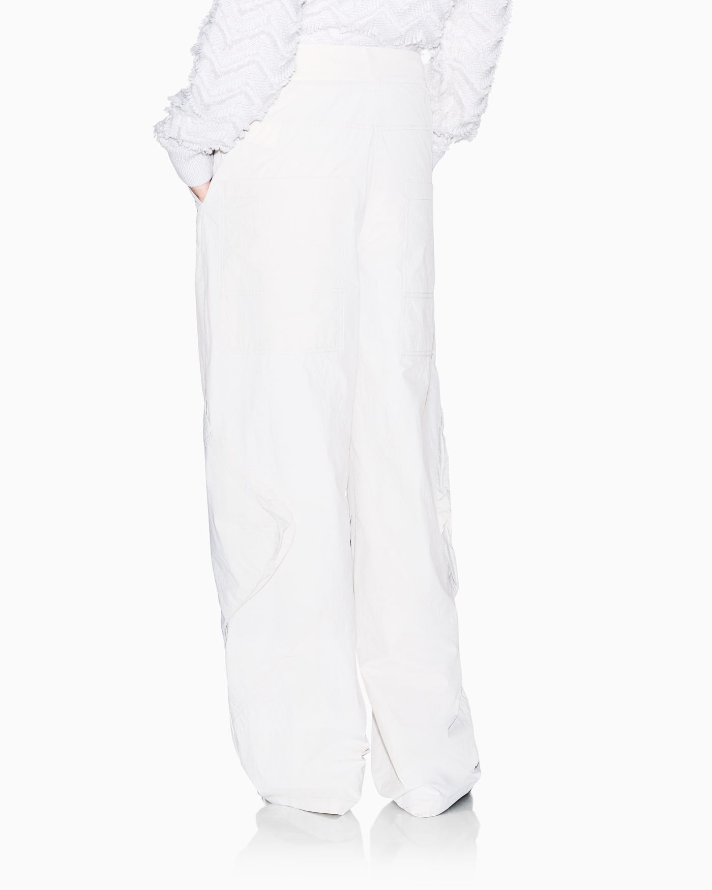 Oversized trousers in crinkle nylon with down padding