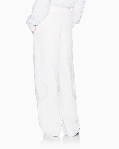 Oversized trousers in crinkle nylon with down padding