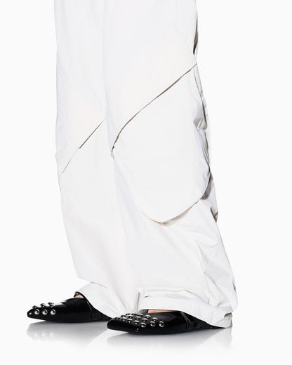 Oversized trousers in crinkle nylon with down padding