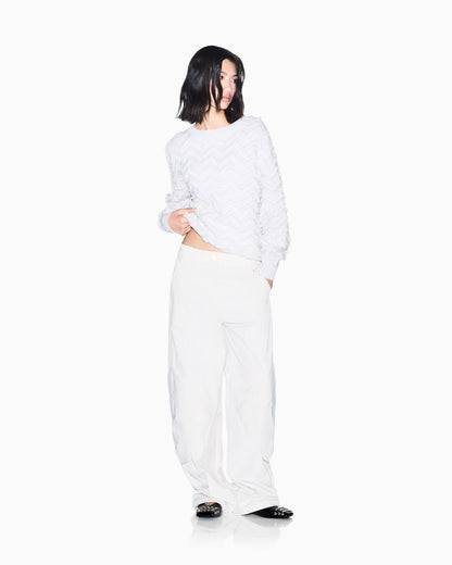 Oversized trousers in crinkle nylon with down padding