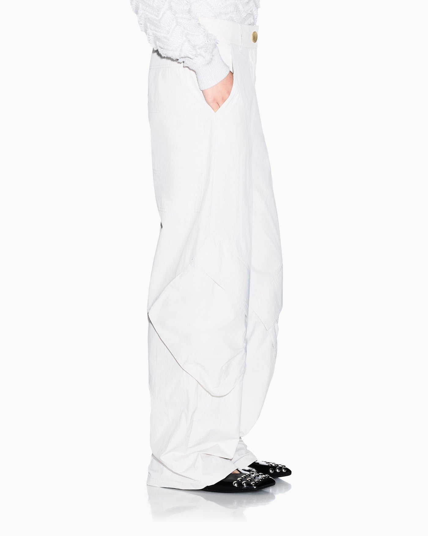 Oversized trousers in crinkle nylon with down padding