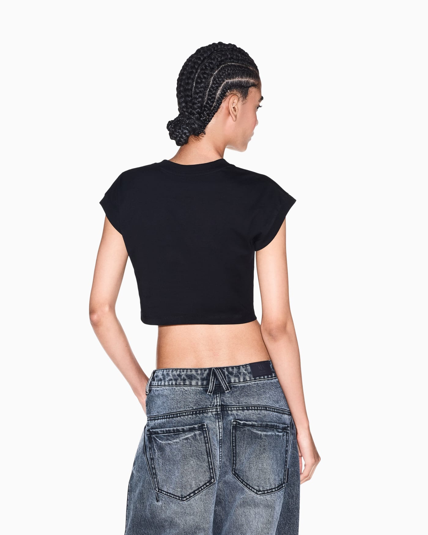 Cropped crew neck t-shirt in organic cotton jersey