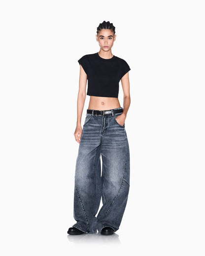 Cropped crew neck t-shirt in organic cotton jersey