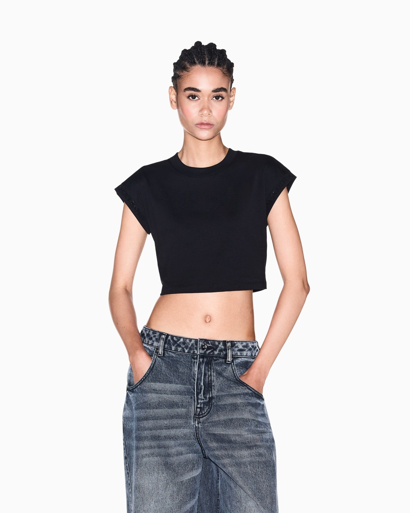 Cropped crew neck t-shirt in organic cotton jersey