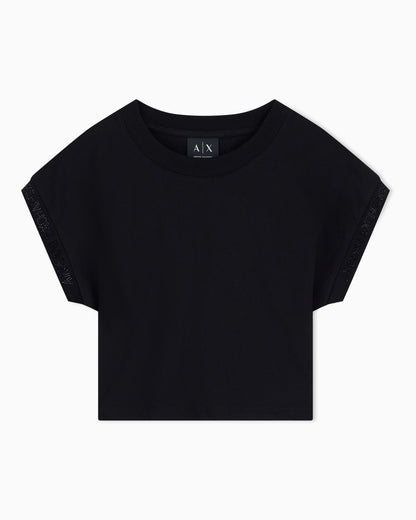 Cropped crew neck t-shirt in organic cotton jersey