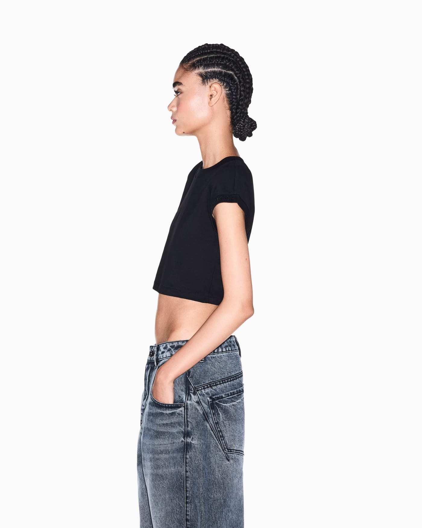 Cropped crew neck t-shirt in organic cotton jersey